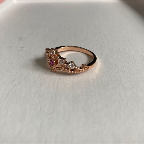 Size 8.5 Pink Sapphire Rose Gold Princess Crown Ring - Picture 3 of 7
